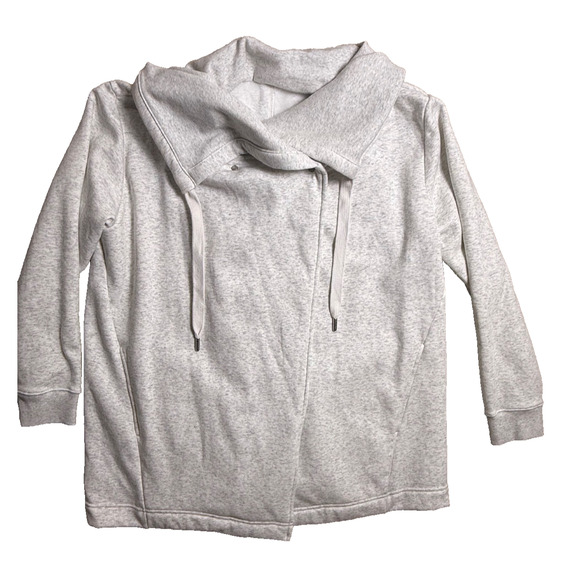 Zella Amazing Cozy Wrap Cowl Funnel Jacket Fleece Fuzzy Lined Size XL Gray White - Picture 1 of 10